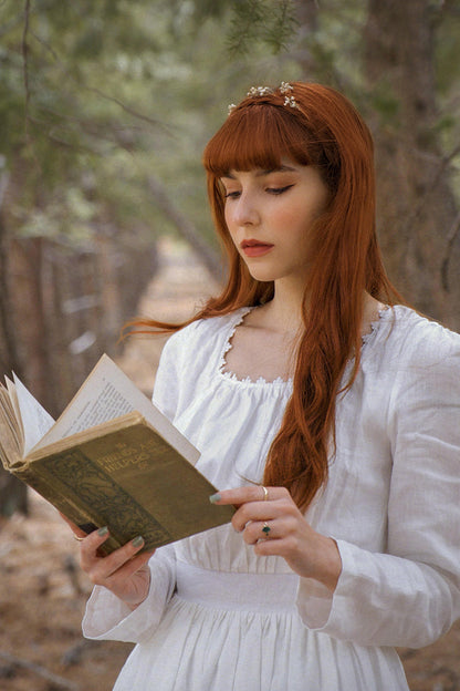 Summer White Cottagecore Linen Midi dress 3448#