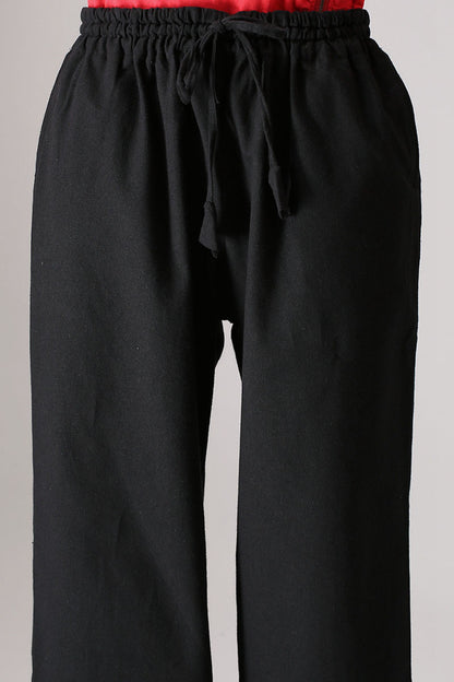 Black Linen Pants - Loose Fit with Elastic Waist and Cuffed Hem 853BKS0 853