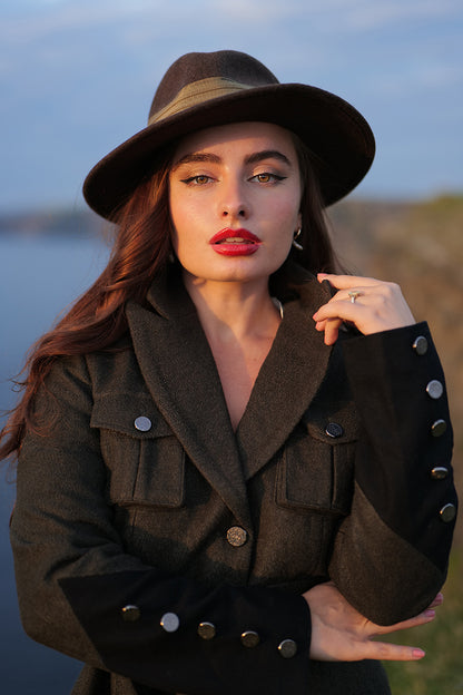 Handmade Army Green Wool Jacket – Vintage Military Short Coat with Belt | Xiaolizi 3910