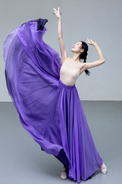 Purple Chiffon Reversible Big Swing Skirt - High Waist Elastic Waistband 2929