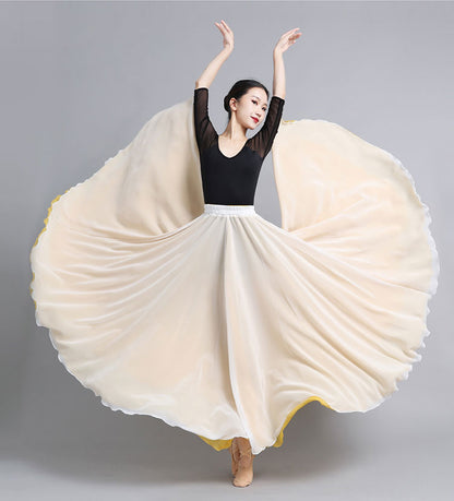 Yellow Chiffon Reversible Maxi Skirt - Big Swing, High Waist 2936