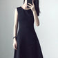 Black sleeveless, slim high-waist a-line dress 190209#