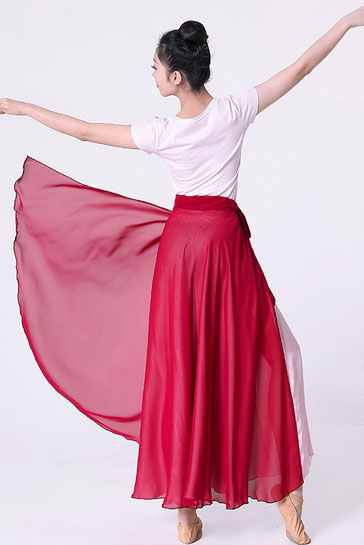 Red Chiffon Wrap Skirt - Reversible Big Swing Silhouette 2934