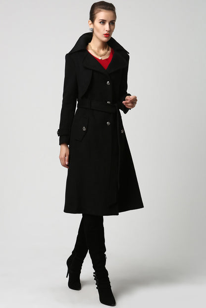 Handmade Wool Coat – Vintage Inspired Belted Trench Winter Overcoat 1122