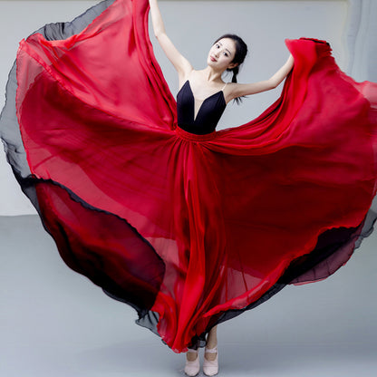 Red Chiffon Reversible Maxi Skirt - Big Swing, Elastic Waistband 2927
