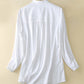 White Linen Women Summer Long Sleeve Shirt Tops 3655