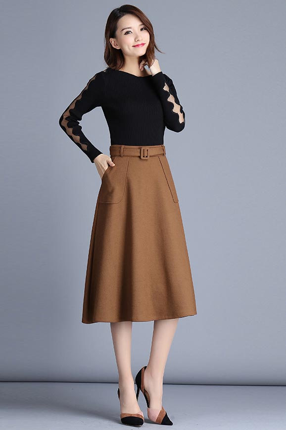 Korean version of commuter high-waist a-line skirt S026