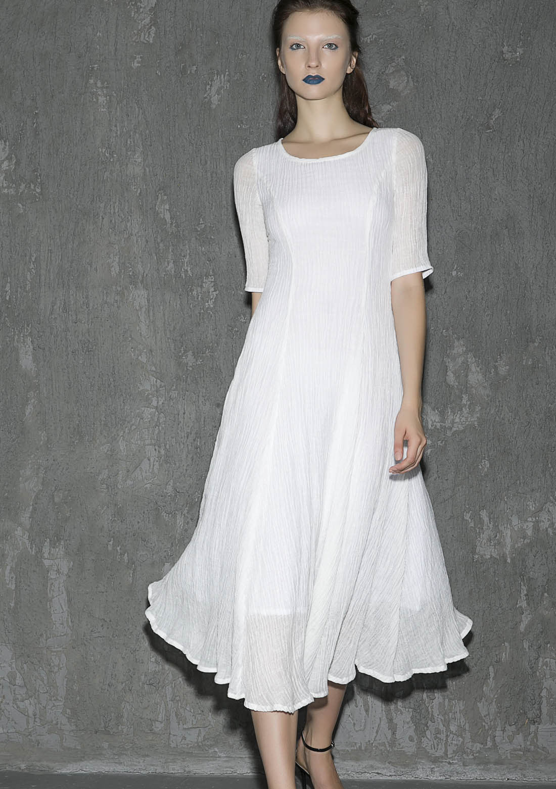 White linen dress maxi dress women dress long prom dress(1307)