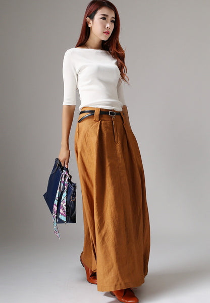 Women’s Handmade Linen Maxi Skirt – Brown Asymmetrical Bohemian Skirt | Xiaolizi 1042