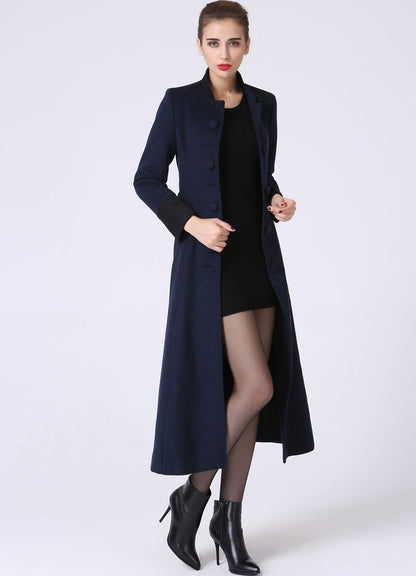 Handmade Wool Coat – Vintage Mandarin Collar Winter Maxi Overcoat 1061