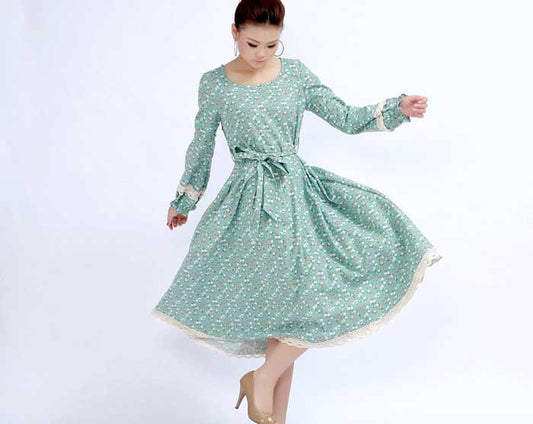 maxi dress floral print dress long sleeve dress (270)