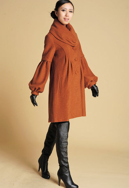 Vintage Wool Winter Coat – Handmade Oversized A-Line Coat with Lantern Sleeves 0383