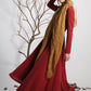 Long sleeve red linen maxi dress 1133