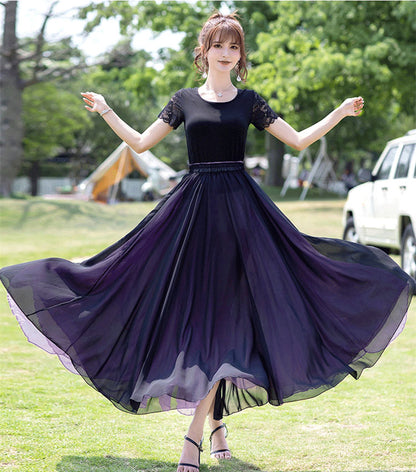 Purple Chiffon Circle Skirt - Reversible Big Swing Silhouette 2942