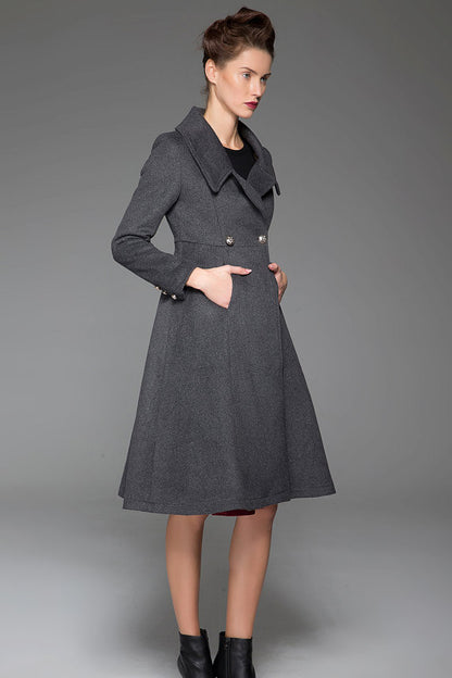 Dark Gray Wool Blend Coat – Handmade Belted Vintage Winter Elegance 1428