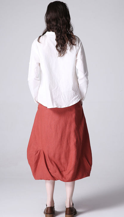 Orange Linen Maxi Skirt - Irregular Hem, Front Zipper 1194