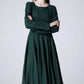 Green linen dress women midi cute dress 1176