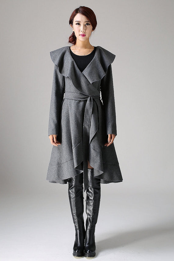 Dark gray wool coat women jacket winter jacket (1075)