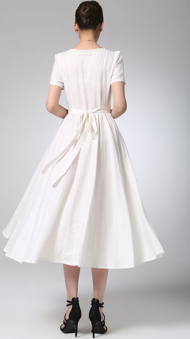 White linen dress prom dress maxi bridesmaid dress (1215) Xiaolizi White linen dress prom dress maxi bridesmaid dress (1215) Xiaolizi
