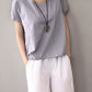Short sleeve linen top for women J009-05