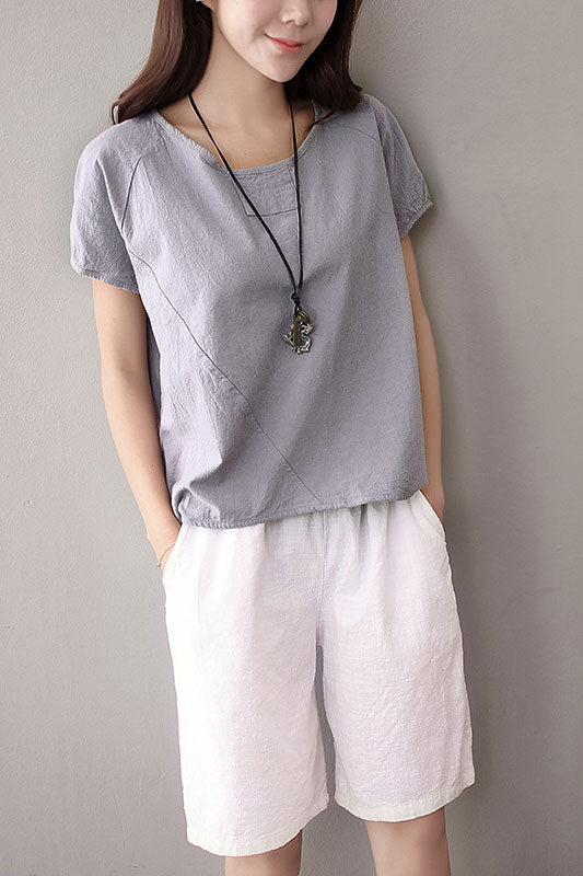 Short sleeve linen top for women J009-05