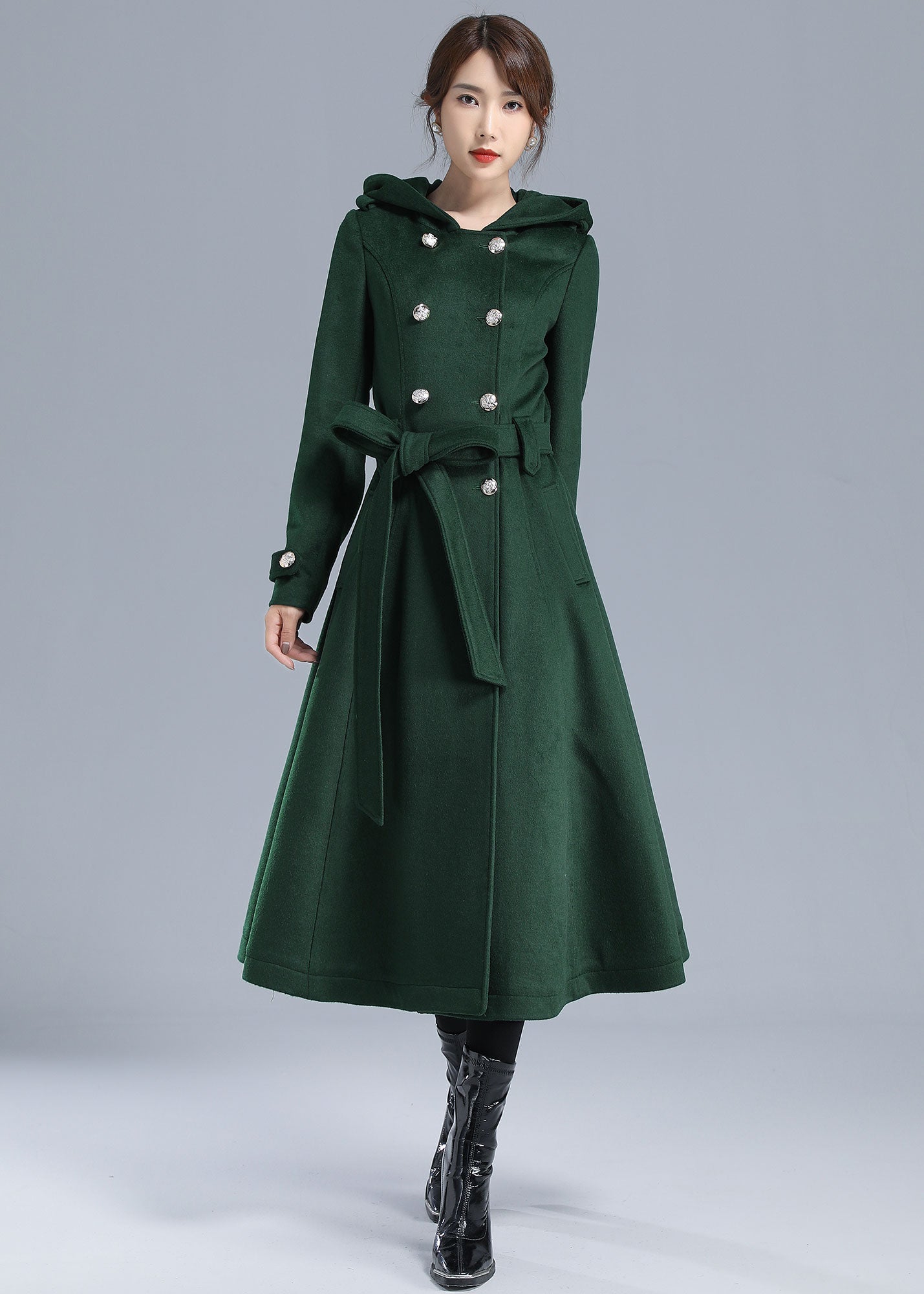 Women Hooded Military Wool Coat 0705#