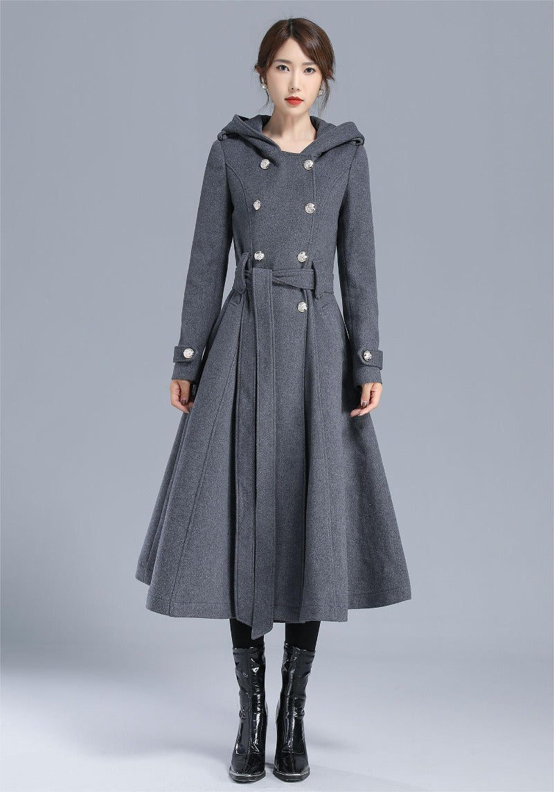 Women Hooded Military Wool Coat 0705#