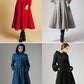 Blue wool swing coat - womens long coat with warm hood 0739#