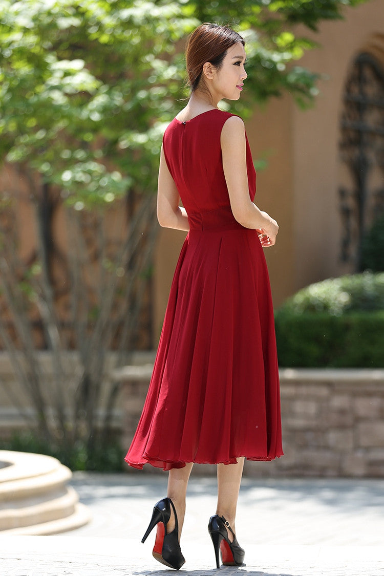 Maxi dress women chiffon long dress in Red wine (1005) Xiaolizi Maxi dress women chiffon long dress in Red wine (1005) Xiaolizi