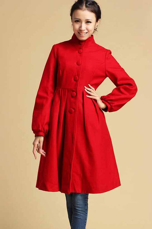 Red wool coat winter jacket warm coat 0328#
