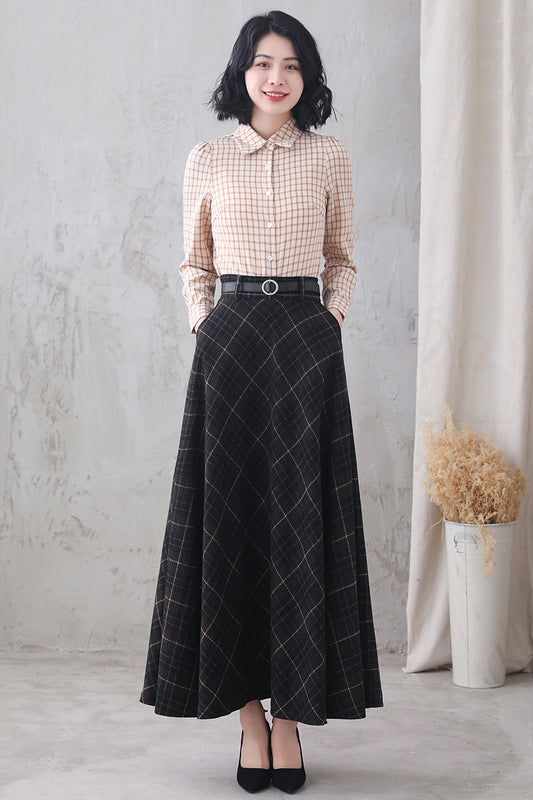Women's Autumn Winter Flared Plaid Skirt 3321#