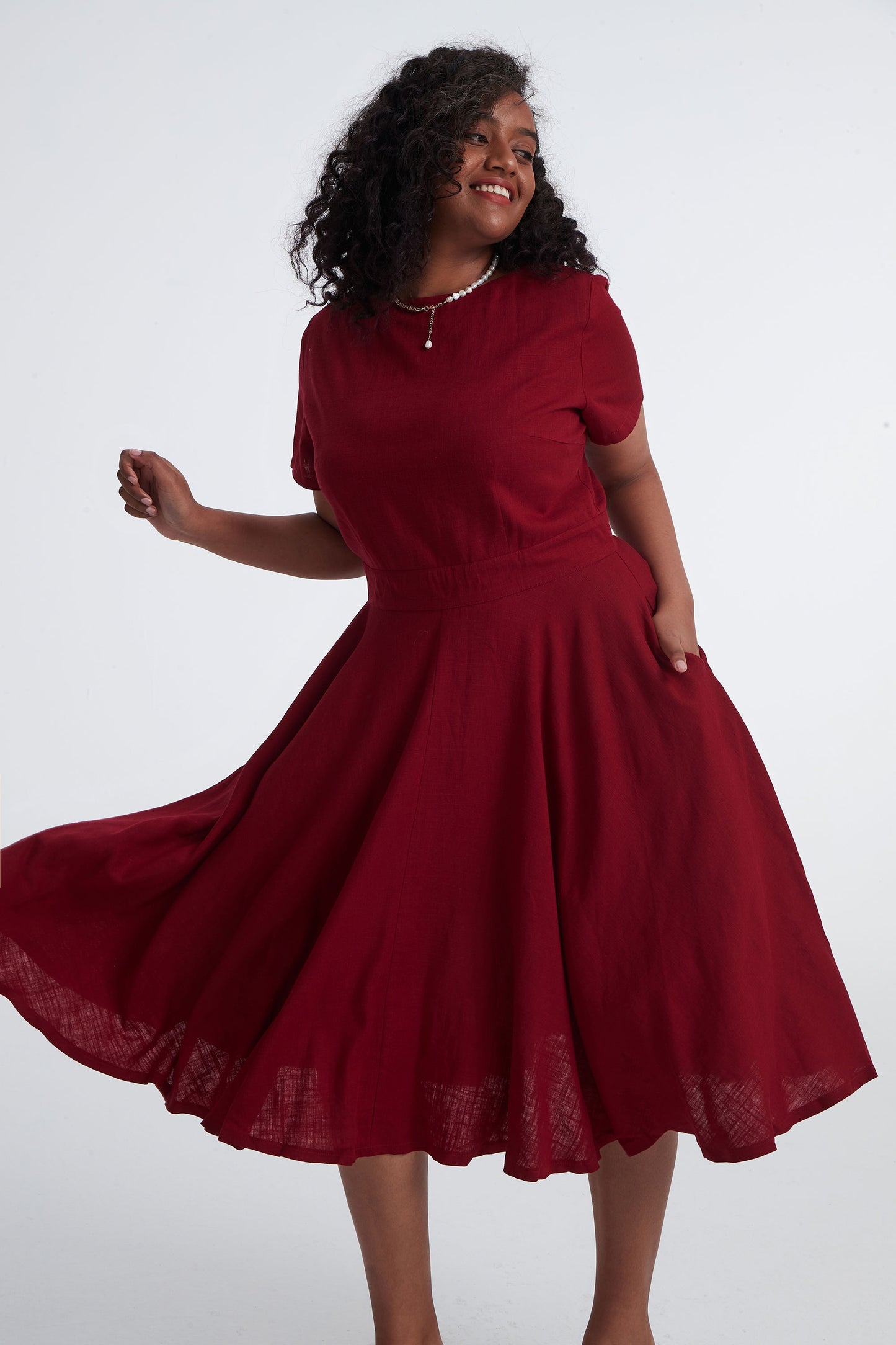 Retro plus size burgundy Linen dress 3400# Xiaolizi Retro plus size burgundy Linen dress 3400# Xiaolizi