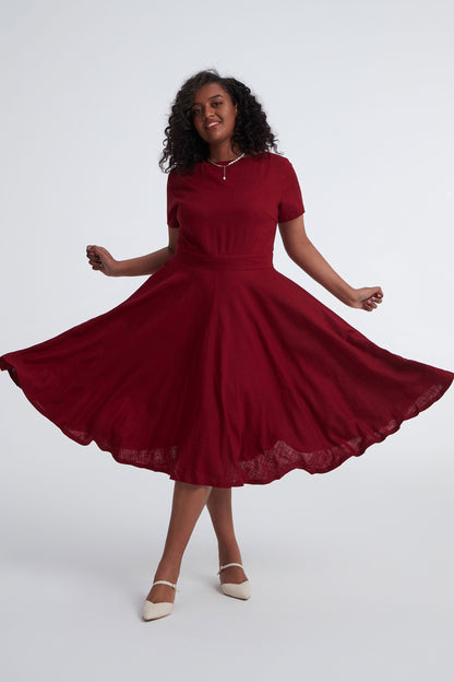 Retro plus size burgundy Linen dress 3400# Xiaolizi Retro plus size burgundy Linen dress 3400# Xiaolizi