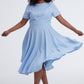 Plus size Blue Linen swing dress 3401#