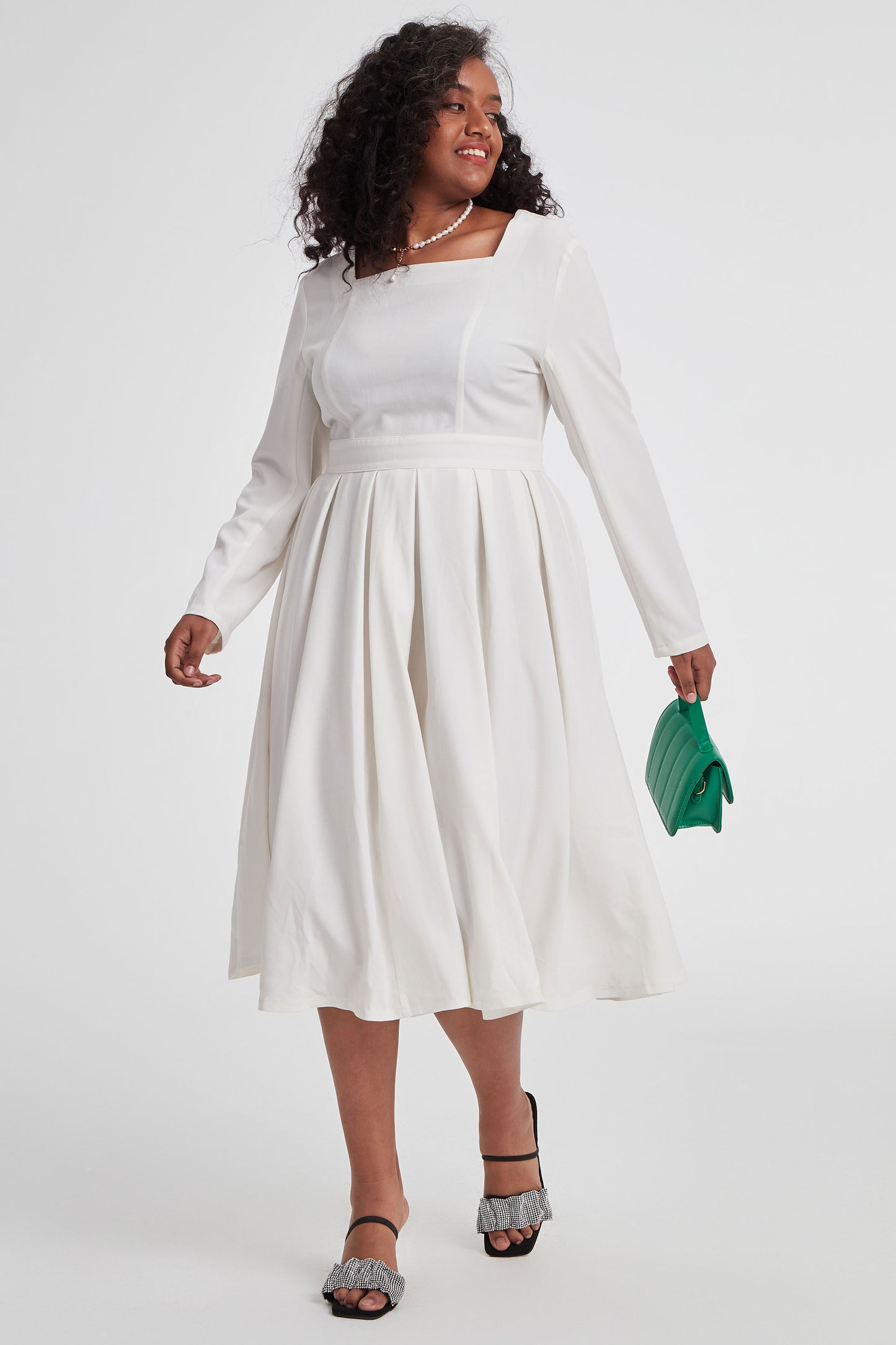 White Midi Wedding  Bridesmaid Dress 3402#