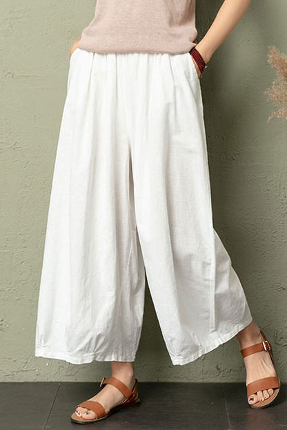 Linen Wide Leg Pants Women - High Waist Elastic | Xiaolizi 3406