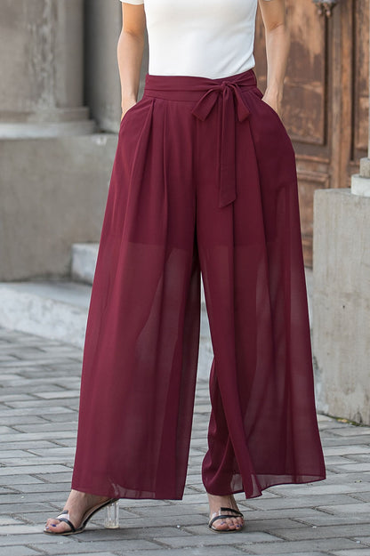 High Waist Chiffon Palazzo Wide Leg Pants 3431