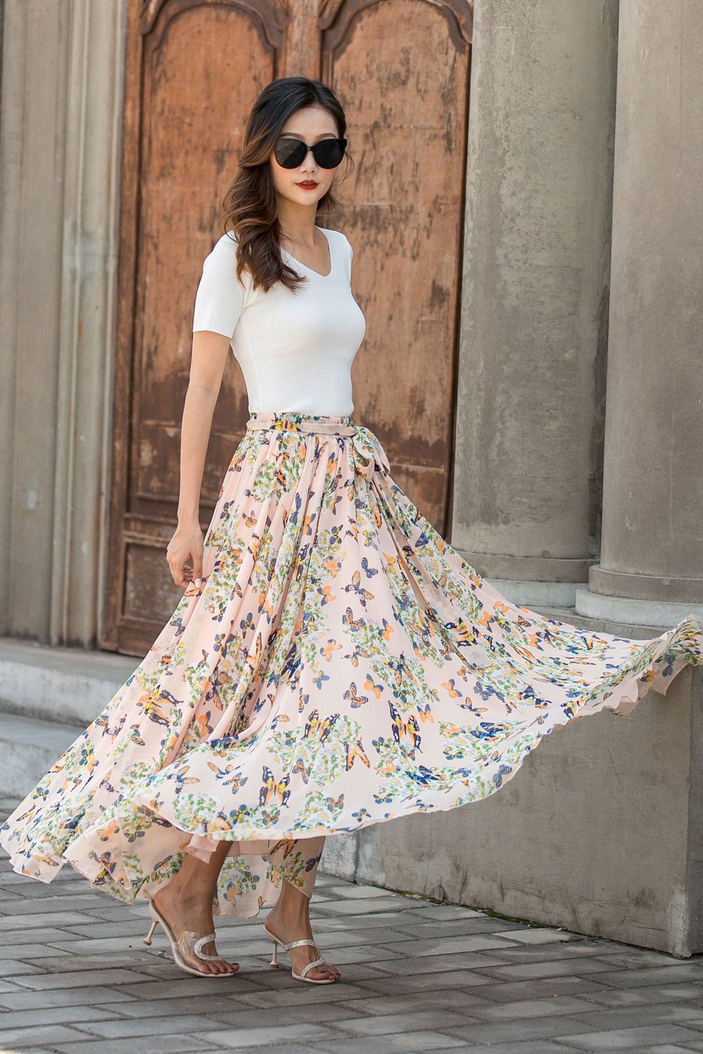 New Summer Floral Chiffon Maxi Skirt 3428