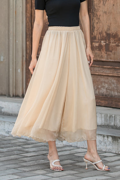 New High waist Women Chiffon Loose Pant Skirt 3444