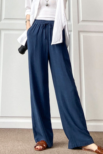 Elastic Waist Women Cotton Linen Casual Pants 3497