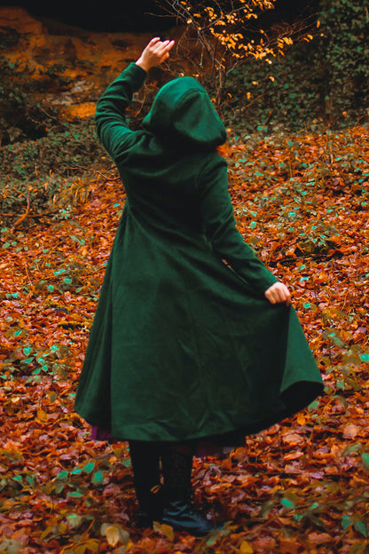 Green Wool Coat - Vintage Fit and Flare Silhouette 2502