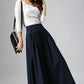 Dark blue linen maxi skirt woman's long skirt 0815#