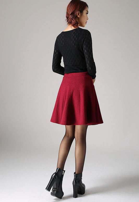 Red skirt mini skirt wool skirt winter skirt 1098