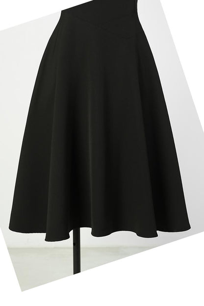 Black Linen Midi Dress - Sleeveless Retro High Waist 190208