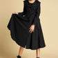 Black wool coat with double folded collar wool jacket 356#