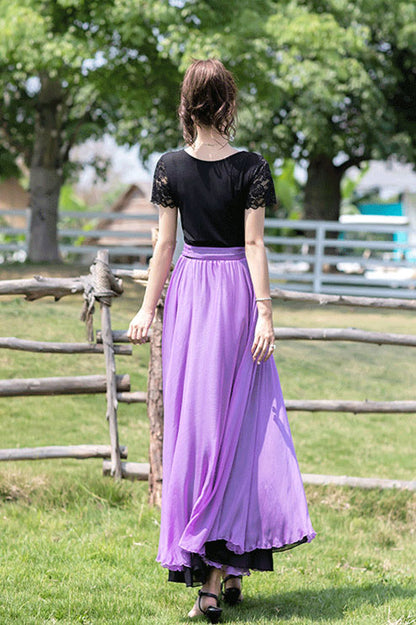 Purple Chiffon Circle Skirt - Reversible Big Swing Silhouette 2942
