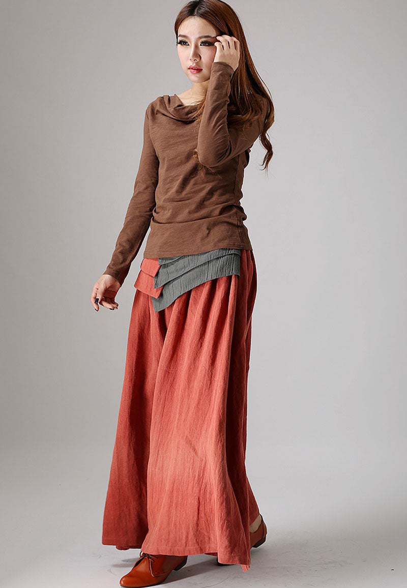 Maxi skirt Orange linen skirt women skirt (856)