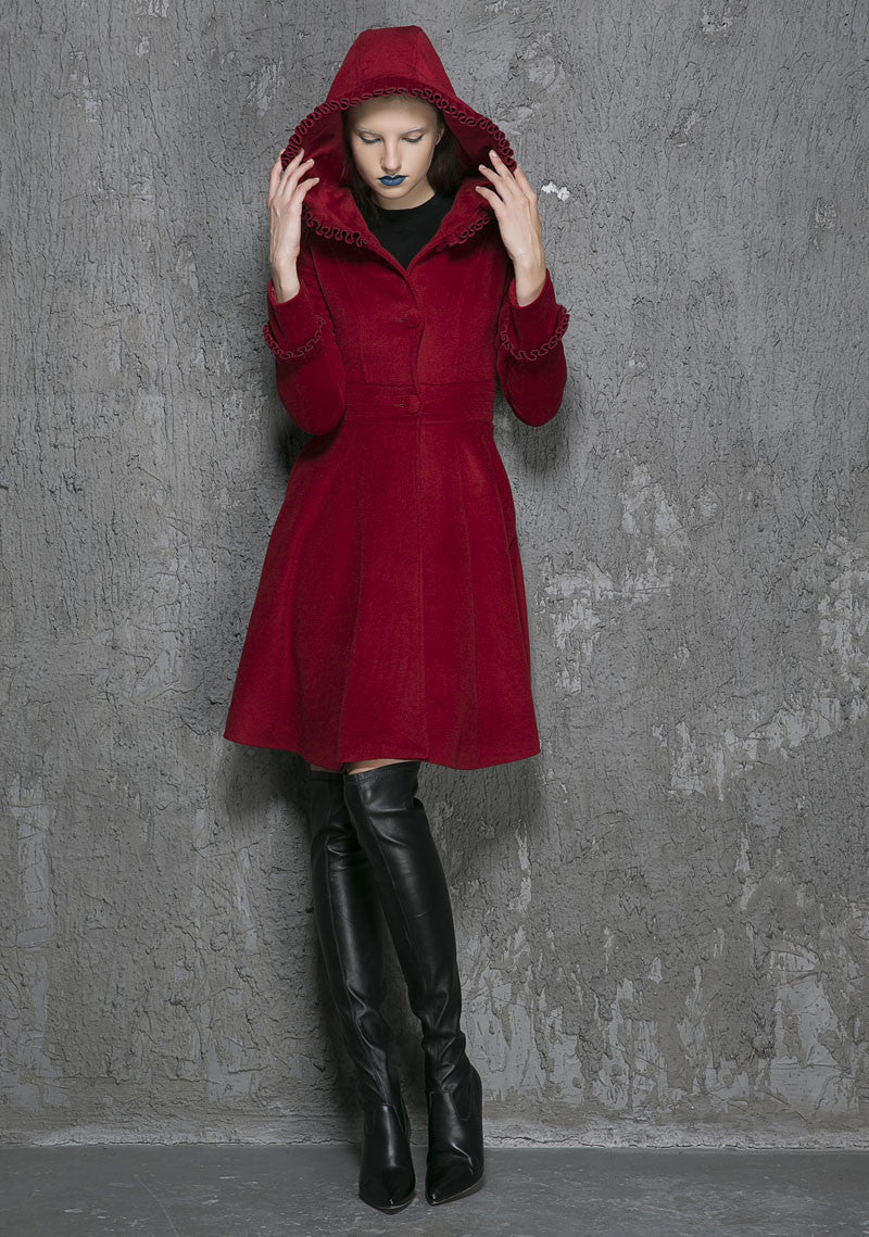 Red hooded 2025 coat womens