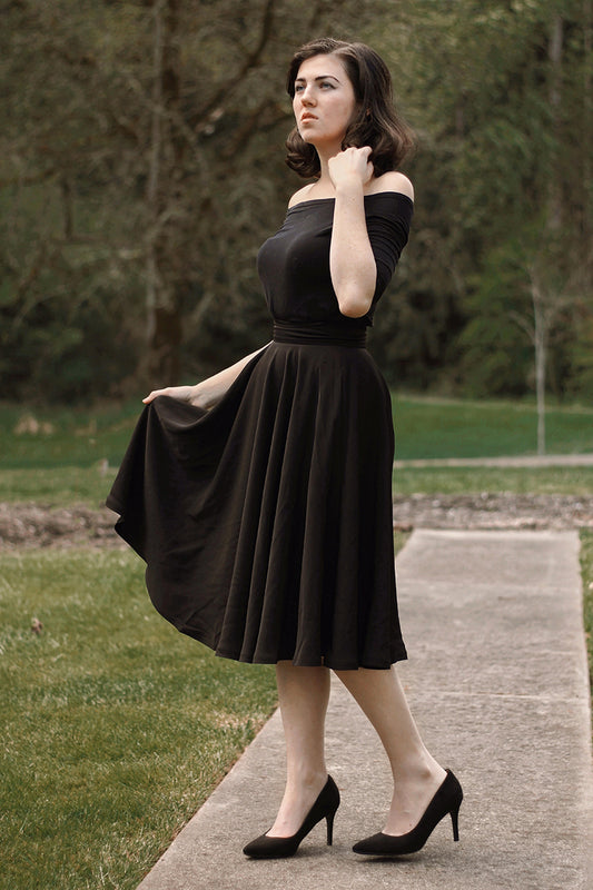 Black Cotton Midi Skirt - High Waist Retro Linen Circle Skater | Xiaolizi 3509