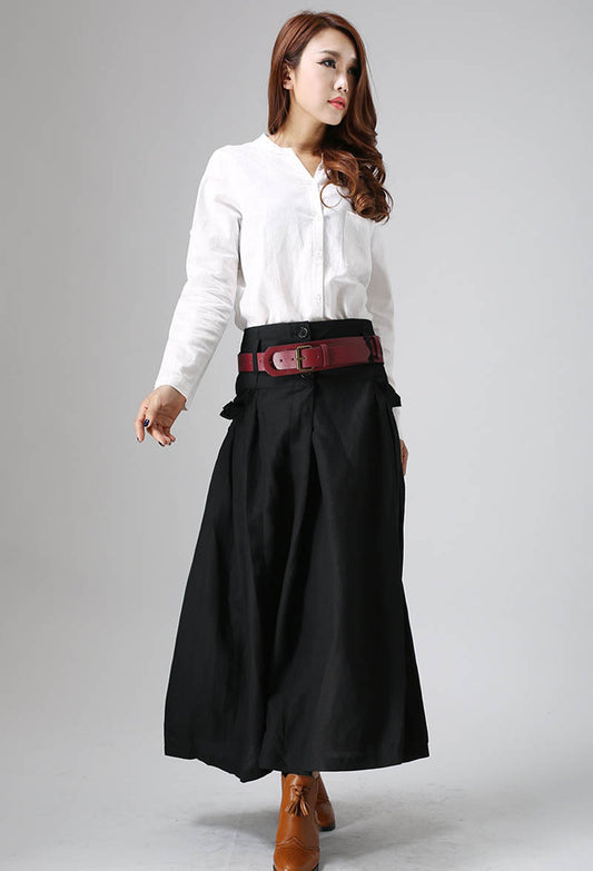 woman pleated long skirt custom made maxi skirt 0822-Size M #yy02096